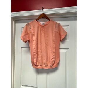 Vintage Jean Michaud Peach Mesh Banded Bottom Top sz M